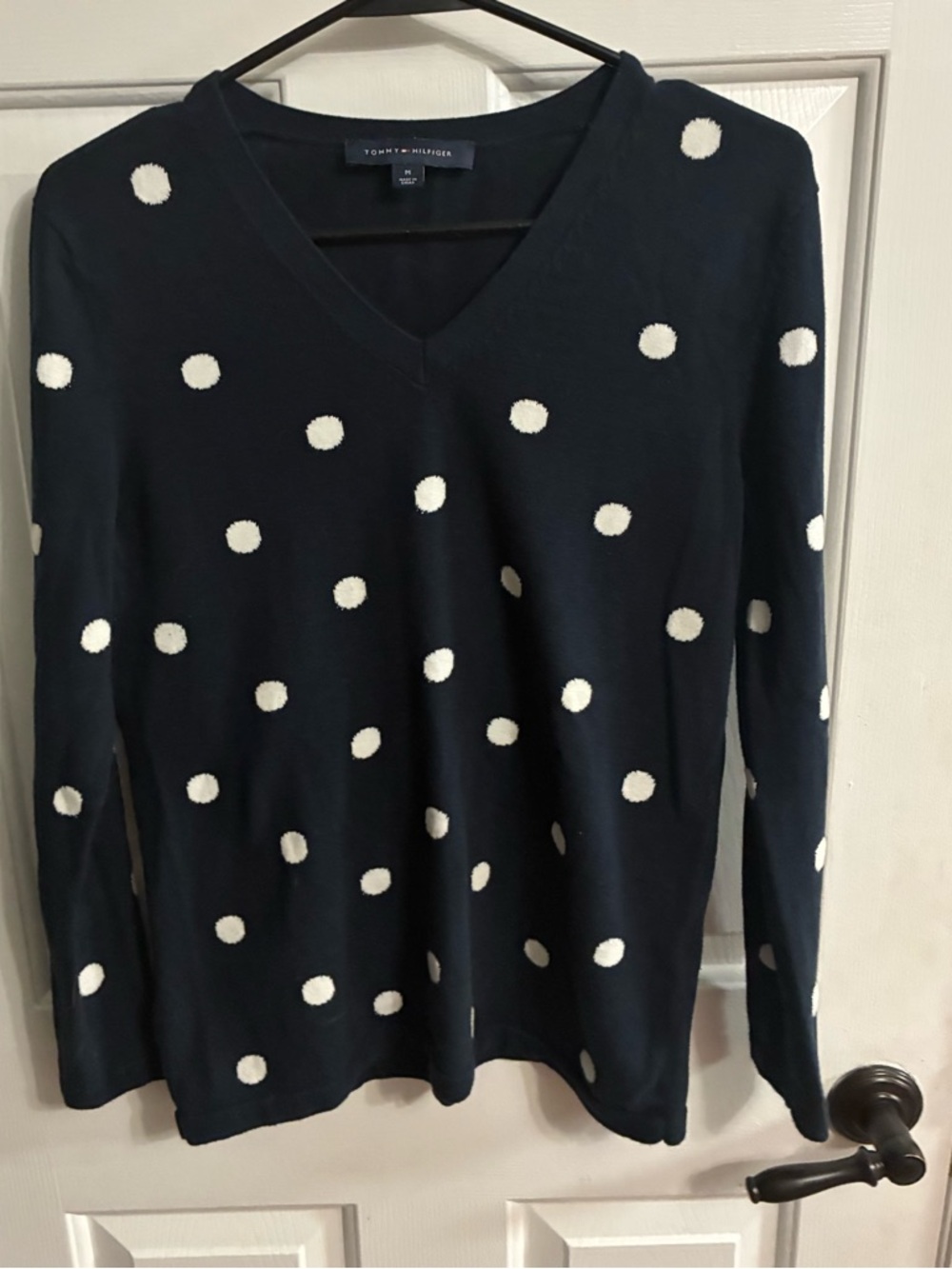 Tommy Hilfiger Navy V-Neck Polka Dot Sweater